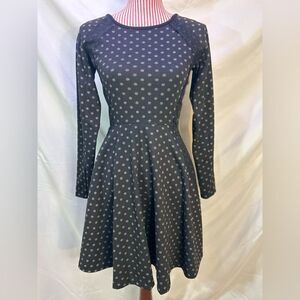 Anthropologie Black Polka Dot Dress Lace Long Sleeve A-Line Weston Wear Sz Small